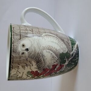 Great White Owl, Ceramic mug, bird lover, animal mug. Floral Theme.